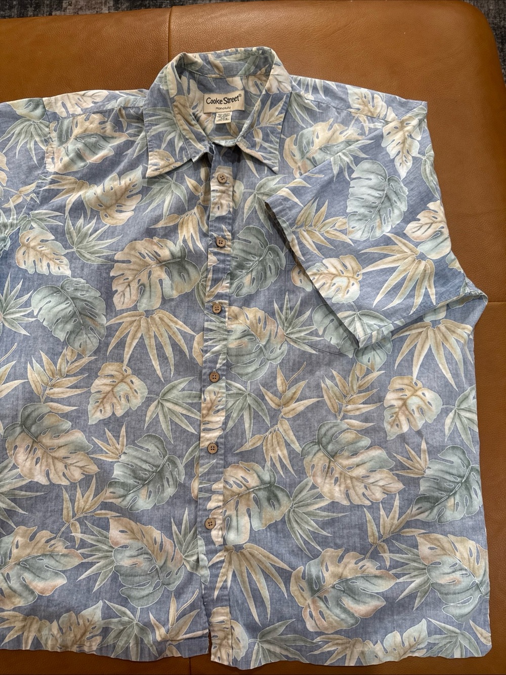 Cooke Street Honolulu Men’s 2XL Hawaiian  Shirt Blue Tropical Leaf Button Up